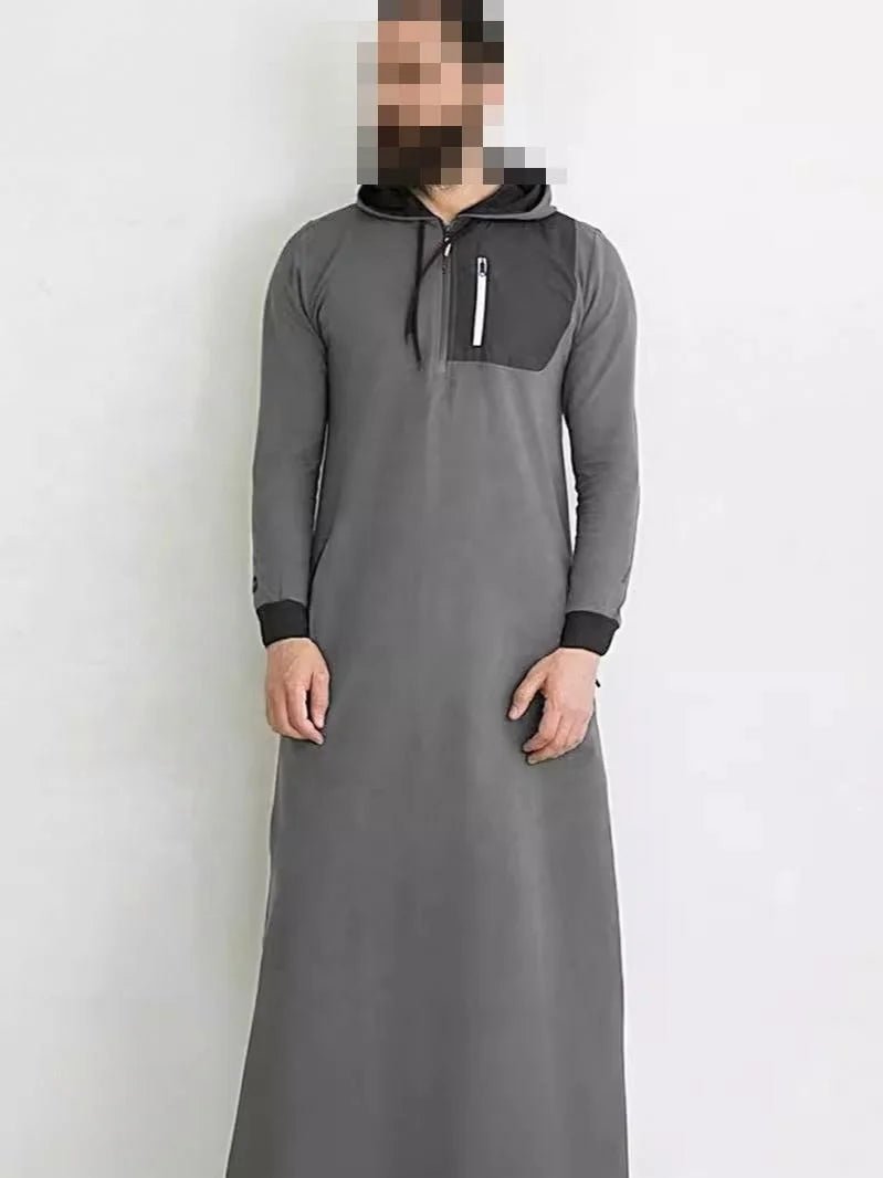 Middle East Islamic Hooded Thobe Robe Clothes Arabic Men Traditional Muslim Abaya - Zeprah