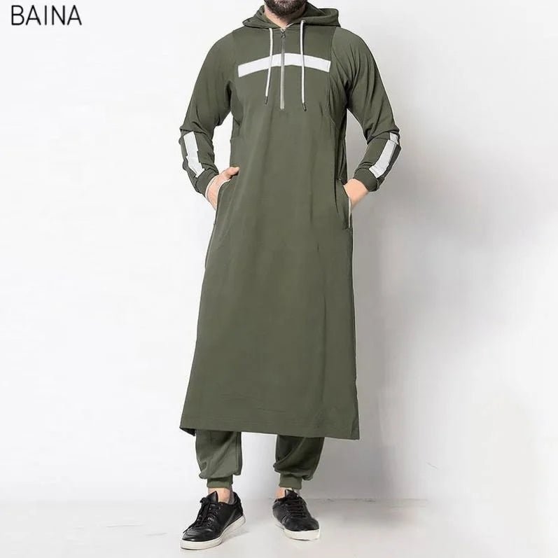Middle East Islamic Hooded Thobe Robe Clothes Arabic Men Traditional Muslim Abaya - Zeprah