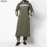 Middle East Islamic Hooded Thobe Robe Clothes Arabic Men Traditional Muslim Abaya - Zeprah