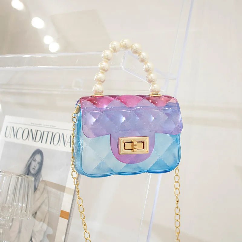 Mini Small Kid Jelly Bag Purse and Handbag for Kids Clear Jelly Handbag Rainbow with Pearl Candy Women Cover Fashion - Zeprah
