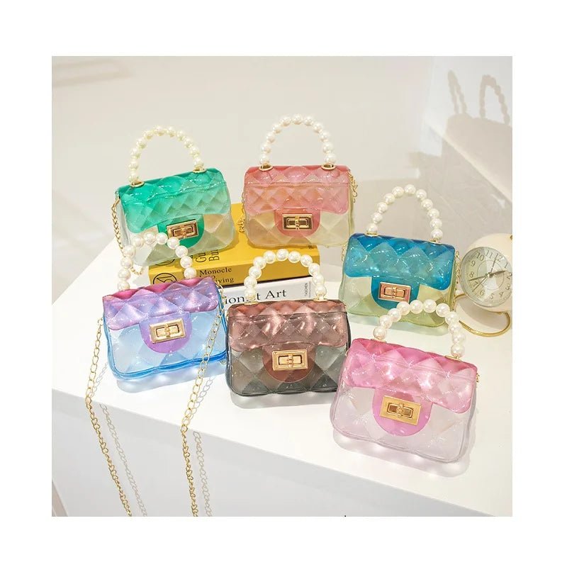 Mini Small Kid Jelly Bag Purse and Handbag for Kids Clear Jelly Handbag Rainbow with Pearl Candy Women Cover Fashion - Zeprah