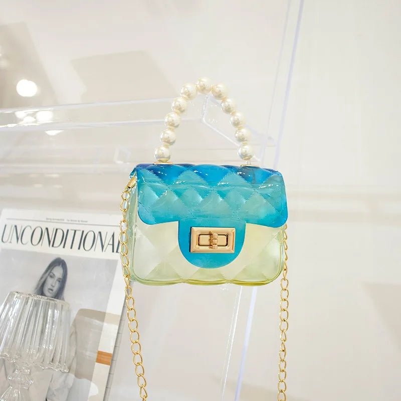 Mini Small Kid Jelly Bag Purse and Handbag for Kids Clear Jelly Handbag Rainbow with Pearl Candy Women Cover Fashion - Zeprah