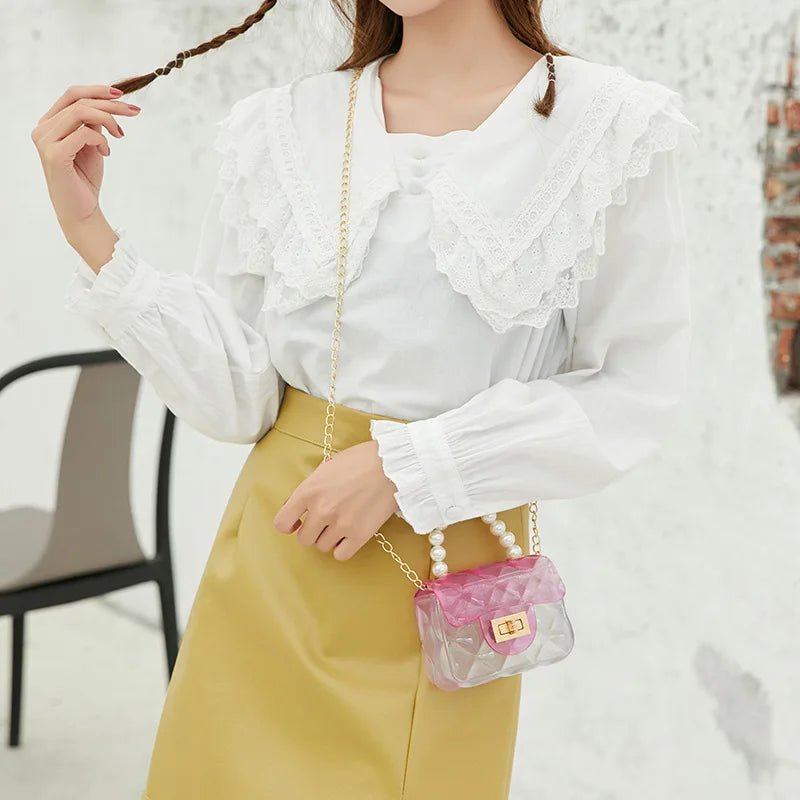 Mini Small Kid Jelly Bag Purse and Handbag for Kids Clear Jelly Handbag Rainbow with Pearl Candy Women Cover Fashion - Zeprah