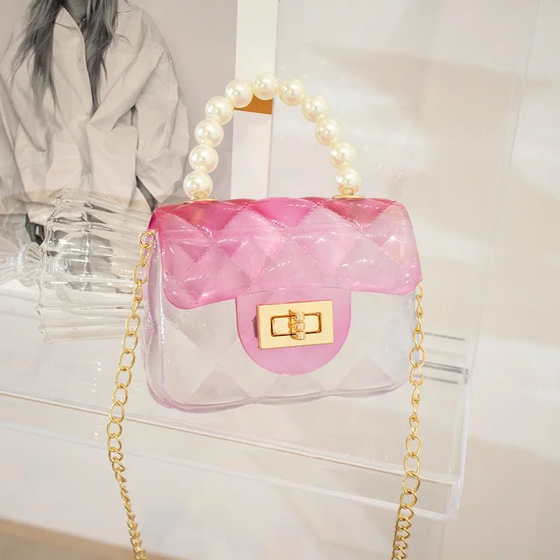 Mini Small Kid Jelly Bag Purse and Handbag for Kids Clear Jelly Handbag Rainbow with Pearl Candy Women Cover Fashion - Zeprah