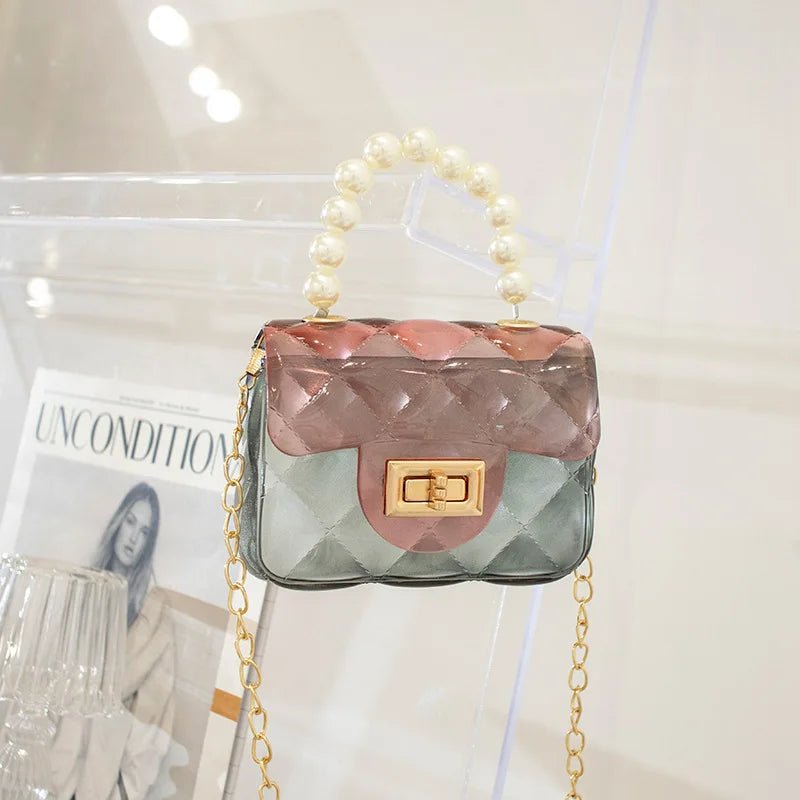 Mini Small Kid Jelly Bag Purse and Handbag for Kids Clear Jelly Handbag Rainbow with Pearl Candy Women Cover Fashion - Zeprah
