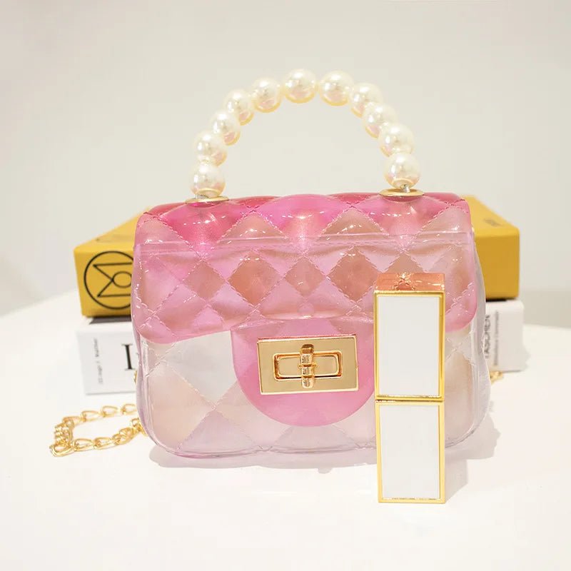 Mini Small Kid Jelly Bag Purse and Handbag for Kids Clear Jelly Handbag Rainbow with Pearl Candy Women Cover Fashion - Zeprah