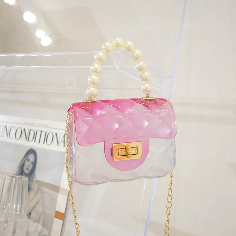 Mini Small Kid Jelly Bag Purse and Handbag for Kids Clear Jelly Handbag Rainbow with Pearl Candy Women Cover Fashion - Zeprah