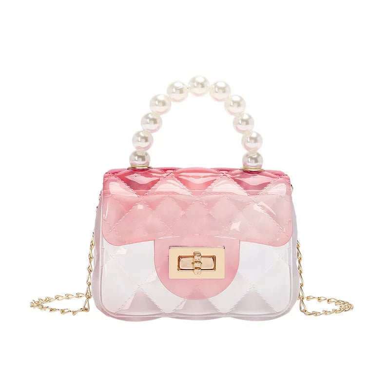 Mini Small Kid Jelly Bag Purse and Handbag for Kids Clear Jelly Handbag Rainbow with Pearl Candy Women Cover Fashion - Zeprah