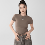 Minimalist Essential Top with Layered Jewelry Styling - The Perfect Slim - Fit Tee - Mocha Slim - Fit Tee for Women - Zeprah