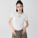 Minimalist Essential Top with Layered Jewelry Styling - The Perfect Slim - Fit Tee - Mocha Slim - Fit Tee for Women - Zeprah