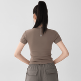 Minimalist Essential Top with Layered Jewelry Styling - The Perfect Slim - Fit Tee - Mocha Slim - Fit Tee for Women - Zeprah
