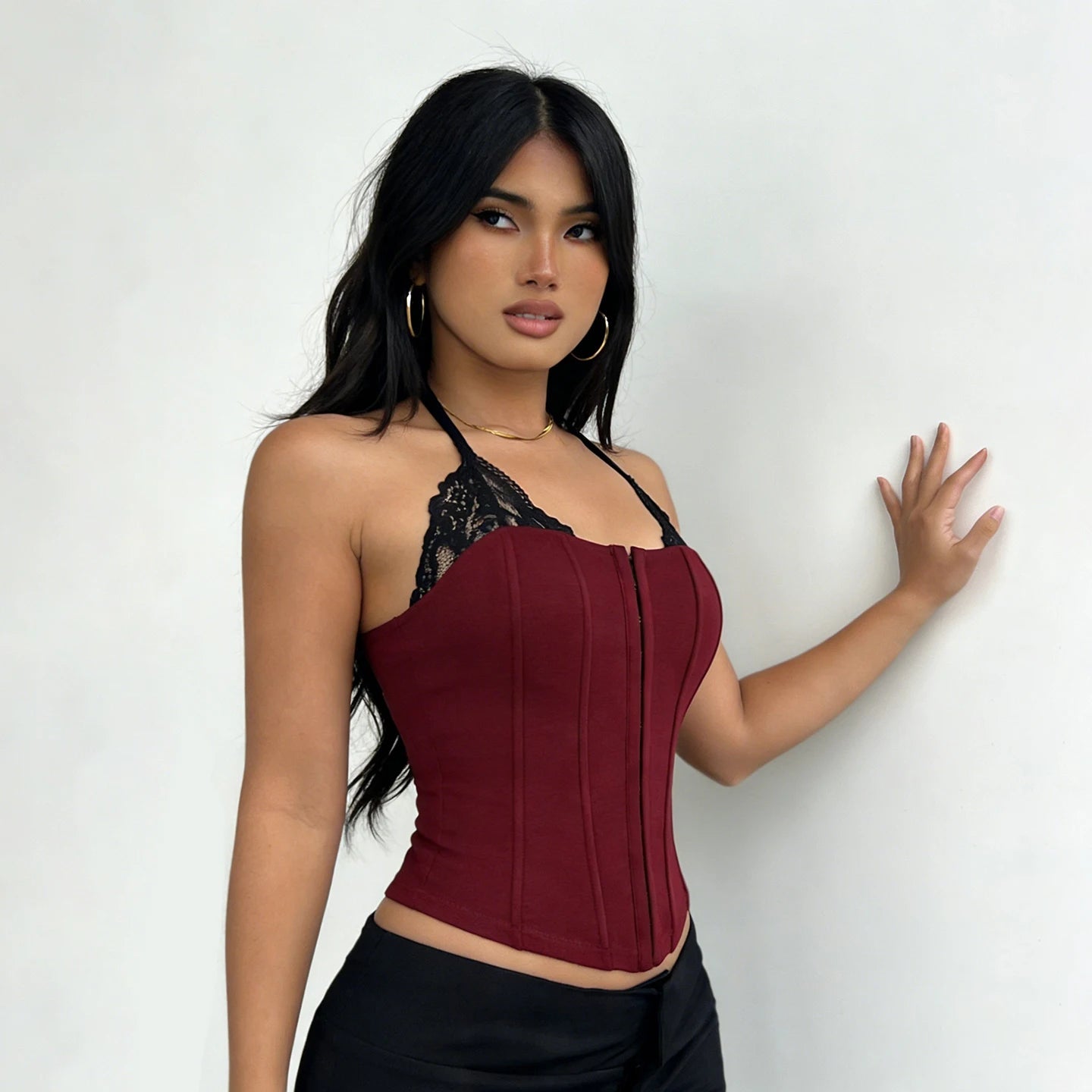Minimalist Knitted Lace Paneled Boned Corset Fitted Slimming Casual Eco - Friendly Women's Cami Top - Zeprah
