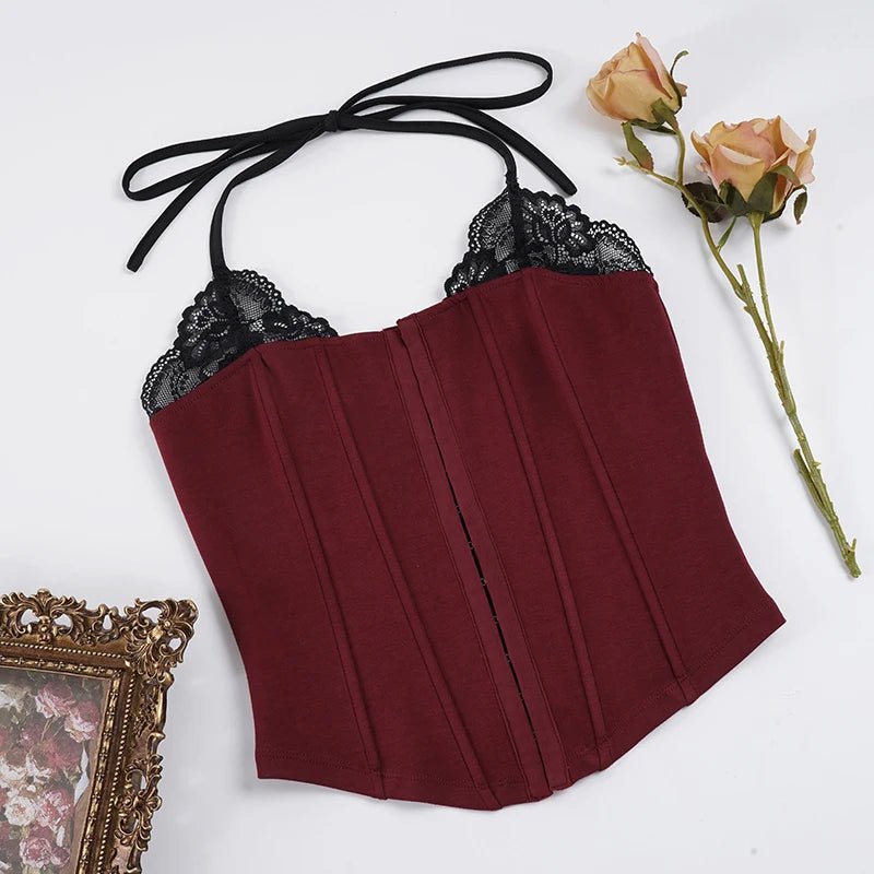 Minimalist Knitted Lace Paneled Boned Corset Fitted Slimming Casual Eco - Friendly Women's Cami Top - Zeprah