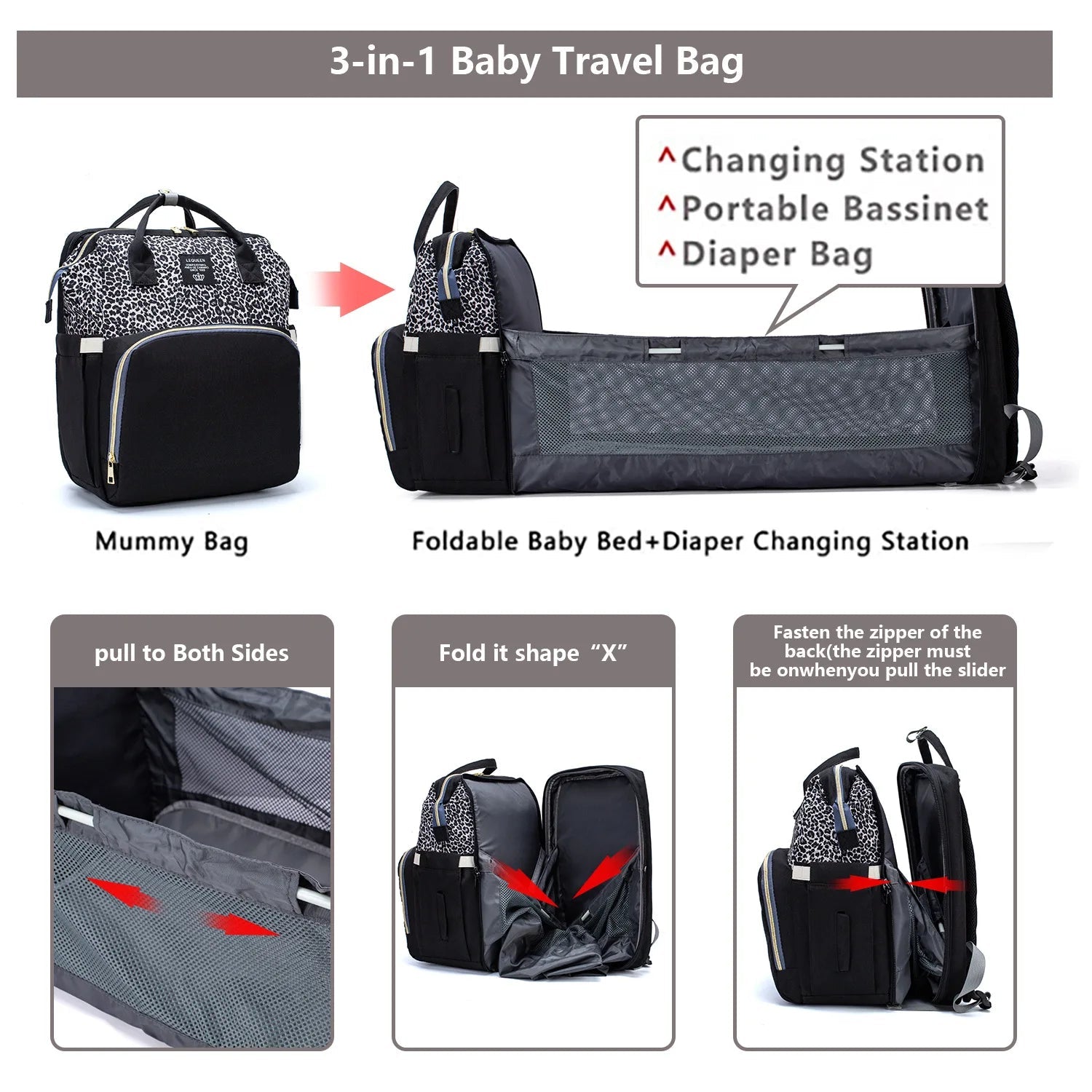 Multifunctional Folding Waterproof Maternity Handbag Baby Diaper Bag with Mosquito Net Portable Travel Bassinet Mommy Backpack - Zeprah