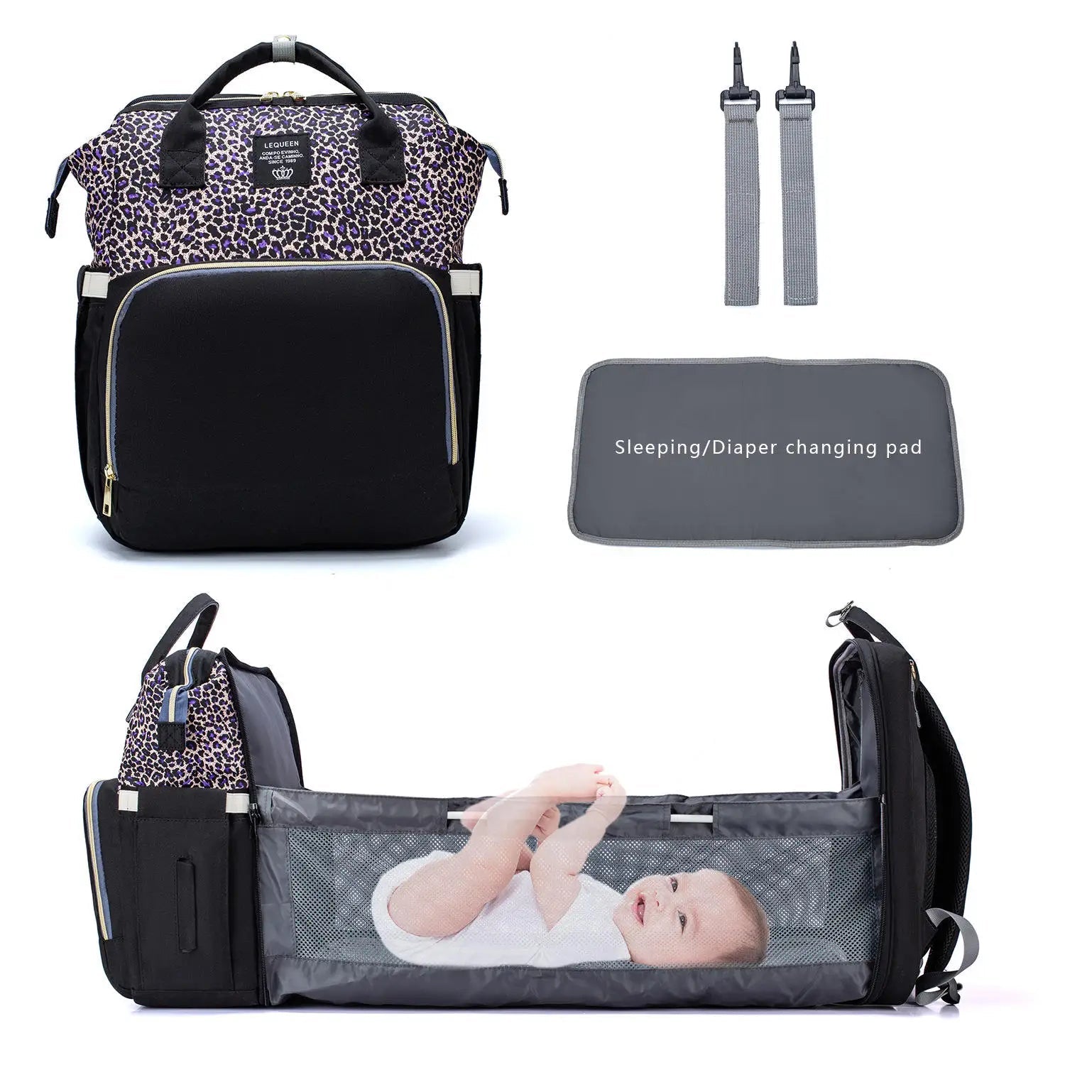 Multifunctional Folding Waterproof Maternity Handbag Baby Diaper Bag with Mosquito Net Portable Travel Bassinet Mommy Backpack - Zeprah