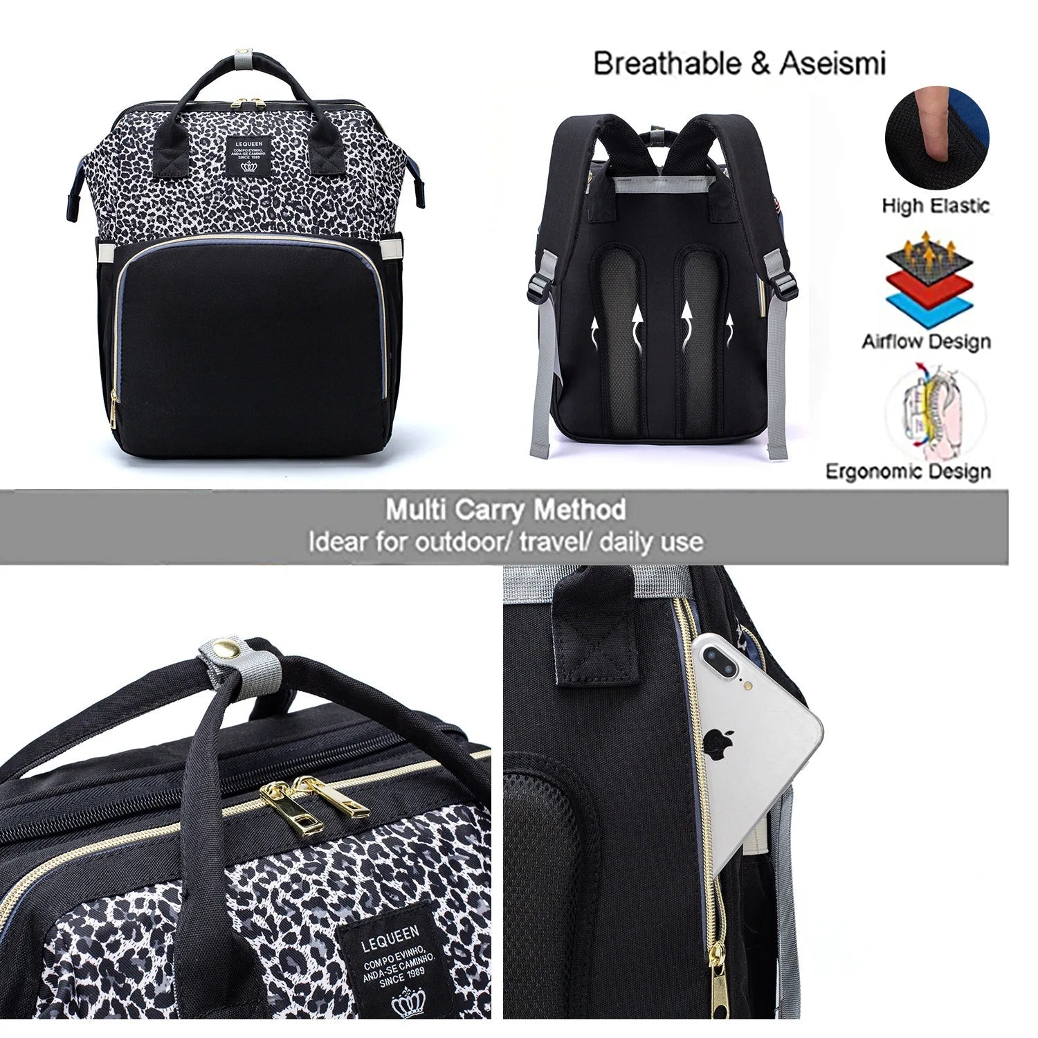 Multifunctional Folding Waterproof Maternity Handbag Baby Diaper Bag with Mosquito Net Portable Travel Bassinet Mommy Backpack - Zeprah