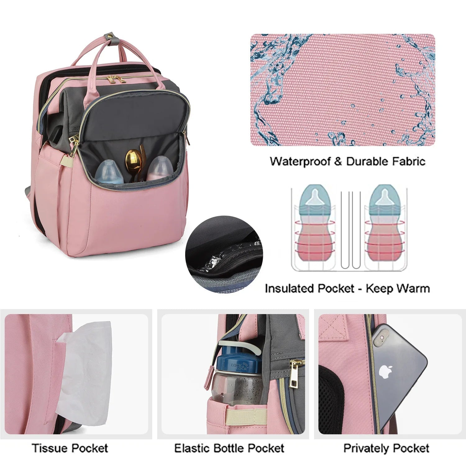 Multifunctional Waterproof Portable Foldable Baby Diaper Bag Backpack Replacement Bed Bag - Zeprah