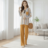 Multistripe Oversized Button - Up Shirt and Wide - Leg Pant Set - Zeprah