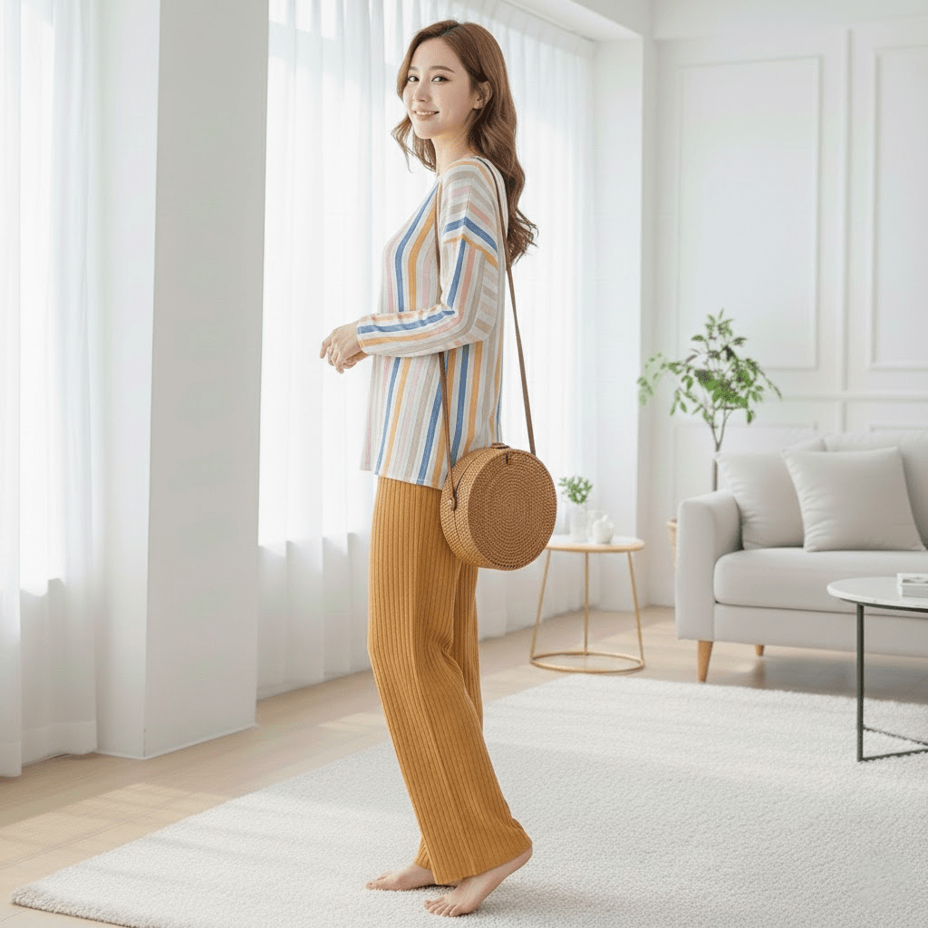 Multistripe Oversized Button - Up Shirt and Wide - Leg Pant Set - Zeprah