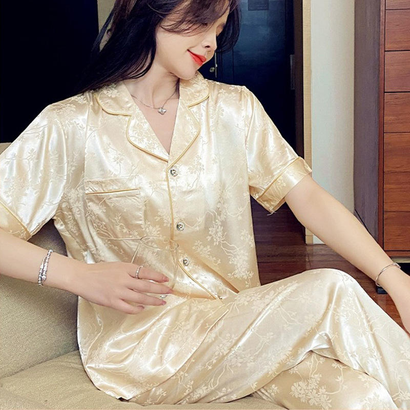 Short Sleeve Jacquard Satin Pajama Set