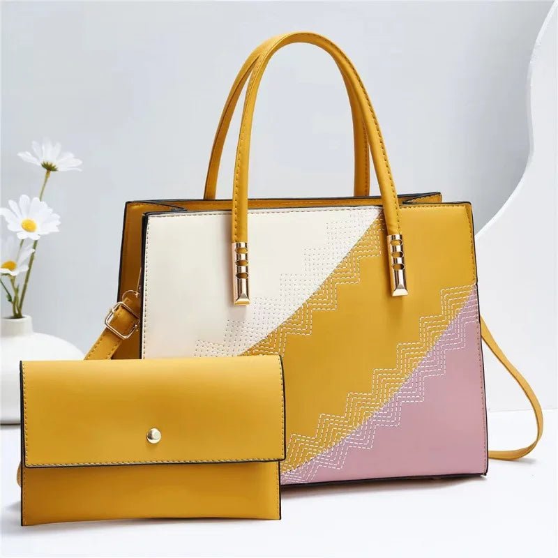 New 2 - Pieces of the Mother's Handbags for Ladies Girls Pure Color Handbags Fashion Luxury Leather Purses - Zeprah