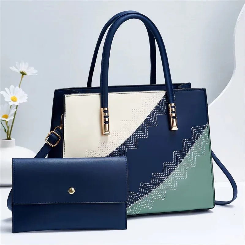 New 2 - Pieces of the Mother's Handbags for Ladies Girls Pure Color Handbags Fashion Luxury Leather Purses - Zeprah
