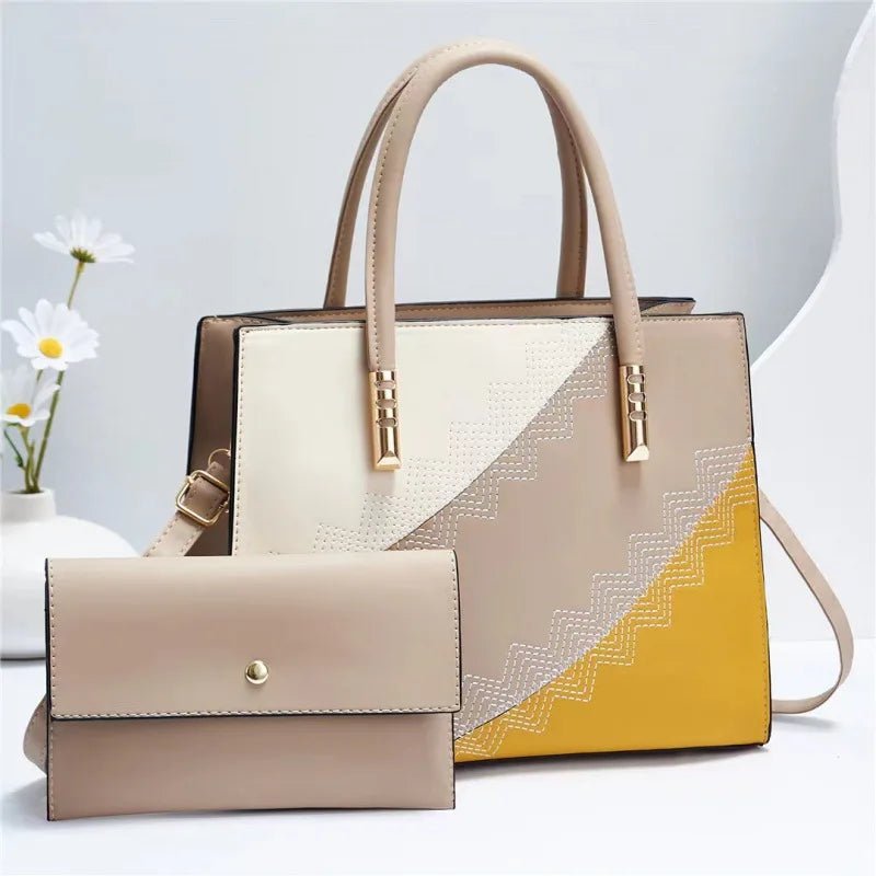 New 2 - Pieces of the Mother's Handbags for Ladies Girls Pure Color Handbags Fashion Luxury Leather Purses - Zeprah