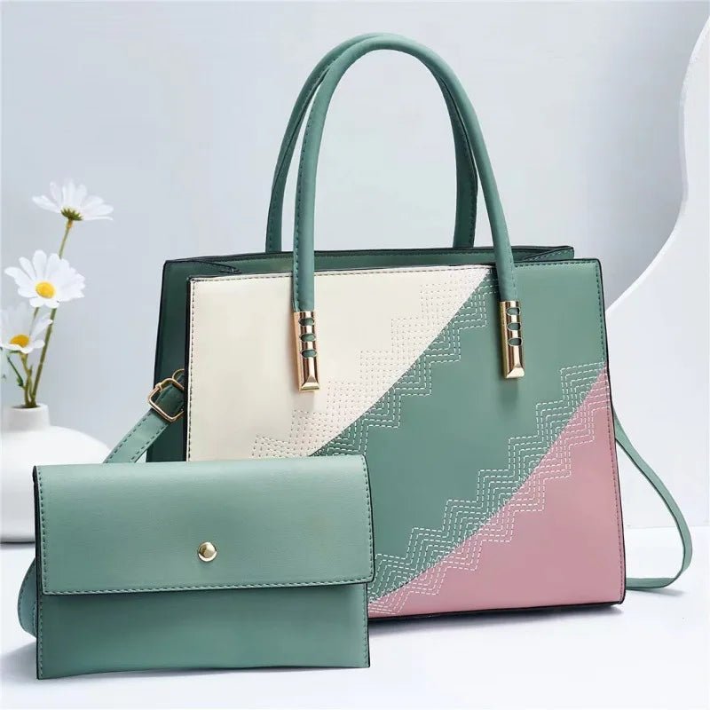 New 2 - Pieces of the Mother's Handbags for Ladies Girls Pure Color Handbags Fashion Luxury Leather Purses - Zeprah