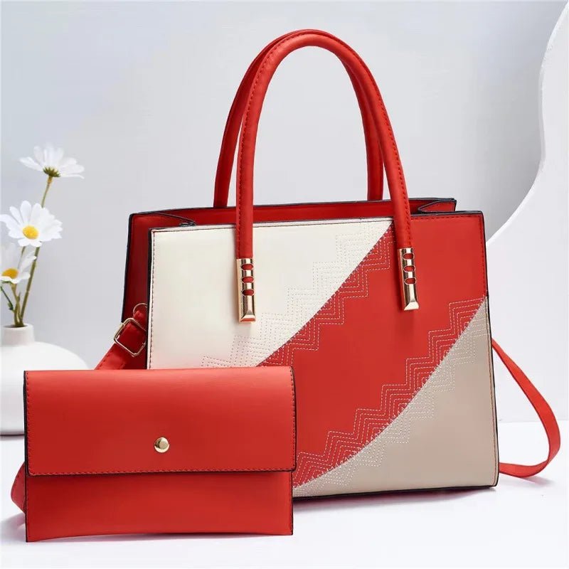 New 2 - Pieces of the Mother's Handbags for Ladies Girls Pure Color Handbags Fashion Luxury Leather Purses - Zeprah