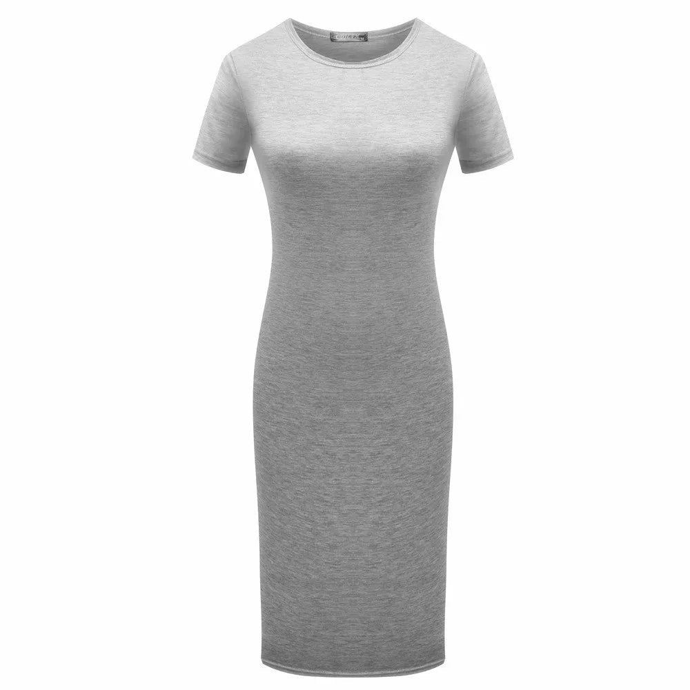 New Arrival Acceptable Womens Short Sleeve Slim Bodycon Dress Solid Color Crew Neck Sheath Casual Dresses - Zeprah