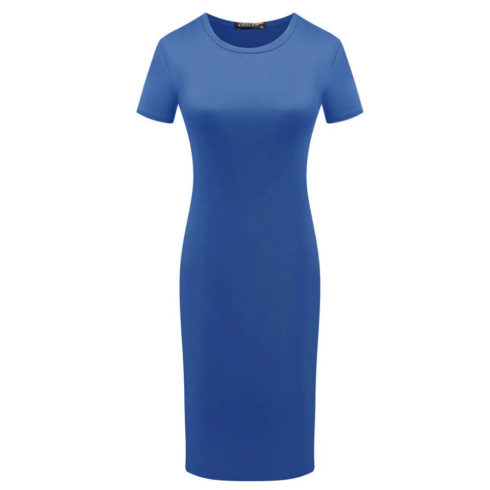 New Arrival Acceptable Womens Short Sleeve Slim Bodycon Dress Solid Color Crew Neck Sheath Casual Dresses - Zeprah