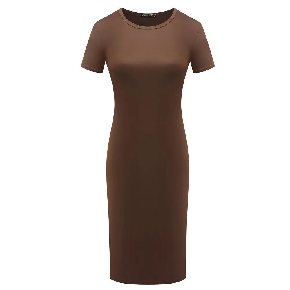 New Arrival Acceptable Womens Short Sleeve Slim Bodycon Dress Solid Color Crew Neck Sheath Casual Dresses - Zeprah