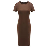 New Arrival Acceptable Womens Short Sleeve Slim Bodycon Dress Solid Color Crew Neck Sheath Casual Dresses - Zeprah