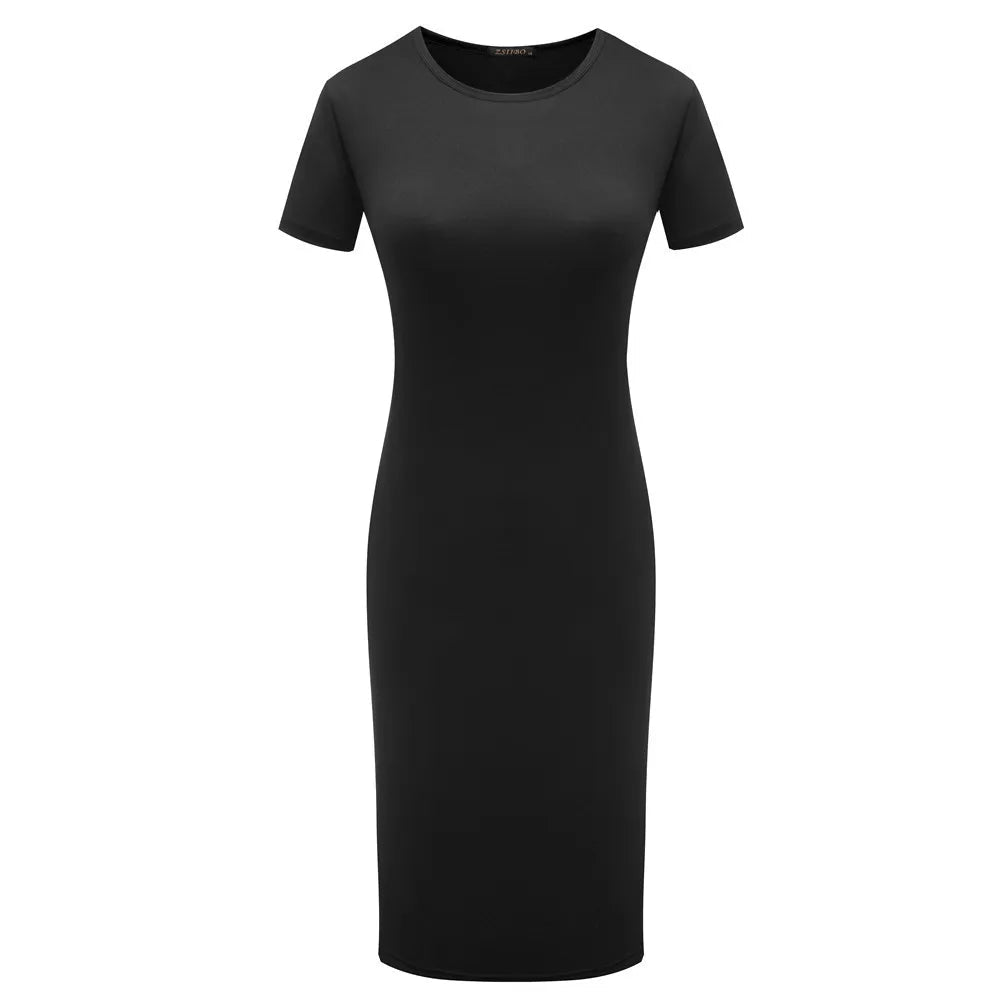 New Arrival Acceptable Womens Short Sleeve Slim Bodycon Dress Solid Color Crew Neck Sheath Casual Dresses - Zeprah