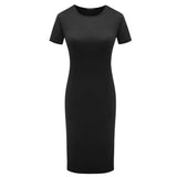New Arrival Acceptable Womens Short Sleeve Slim Bodycon Dress Solid Color Crew Neck Sheath Casual Dresses - Zeprah