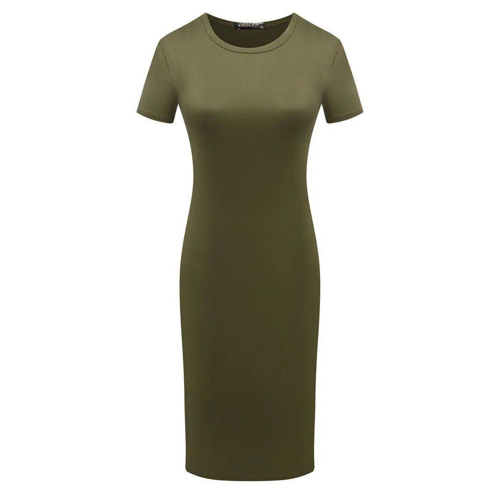 New Arrival Acceptable Womens Short Sleeve Slim Bodycon Dress Solid Color Crew Neck Sheath Casual Dresses - Zeprah