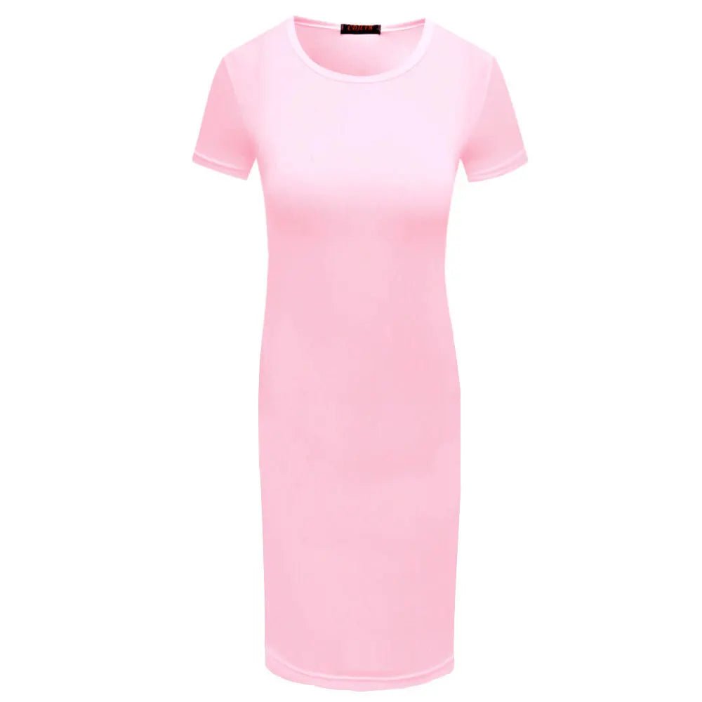 New Arrival Acceptable Womens Short Sleeve Slim Bodycon Dress Solid Color Crew Neck Sheath Casual Dresses - Zeprah