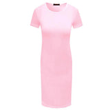 New Arrival Acceptable Womens Short Sleeve Slim Bodycon Dress Solid Color Crew Neck Sheath Casual Dresses - Zeprah