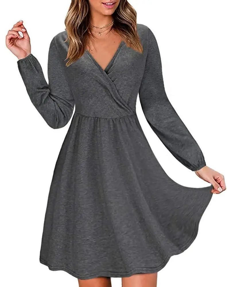 New Arrivals Women Fashion Slim Fit Deep V - neck Midi Casual Dress - Zeprah