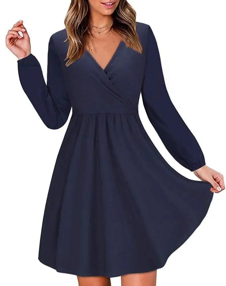 New Arrivals Women Fashion Slim Fit Deep V - neck Midi Casual Dress - Zeprah