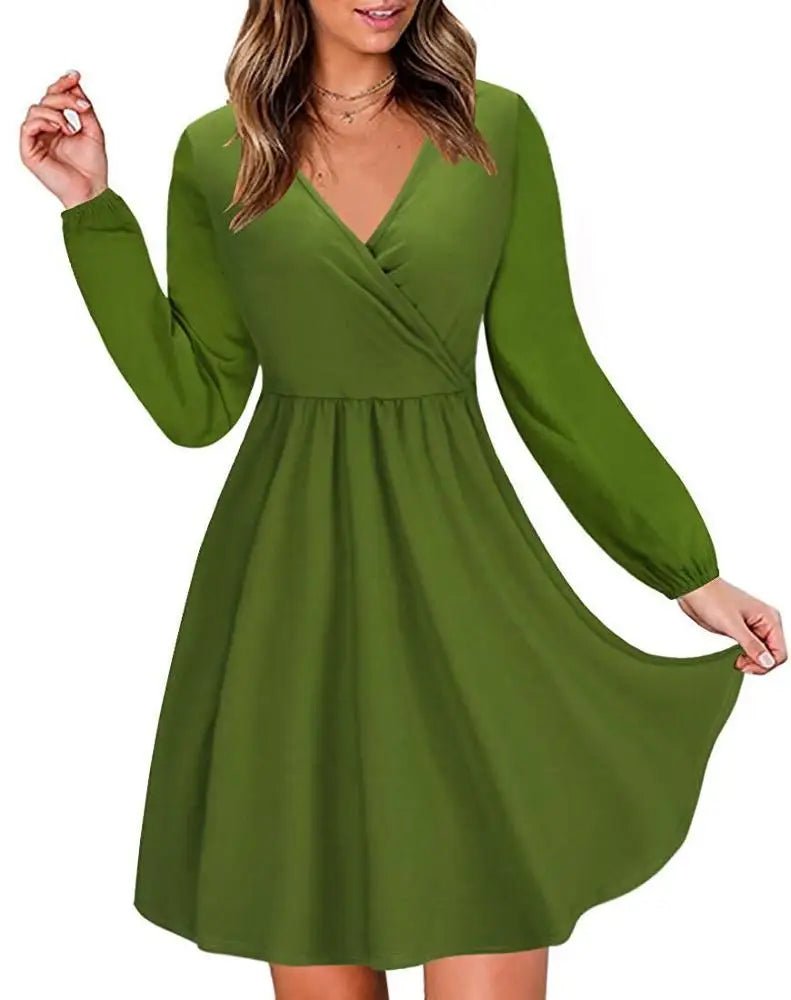 New Arrivals Women Fashion Slim Fit Deep V - neck Midi Casual Dress - Zeprah