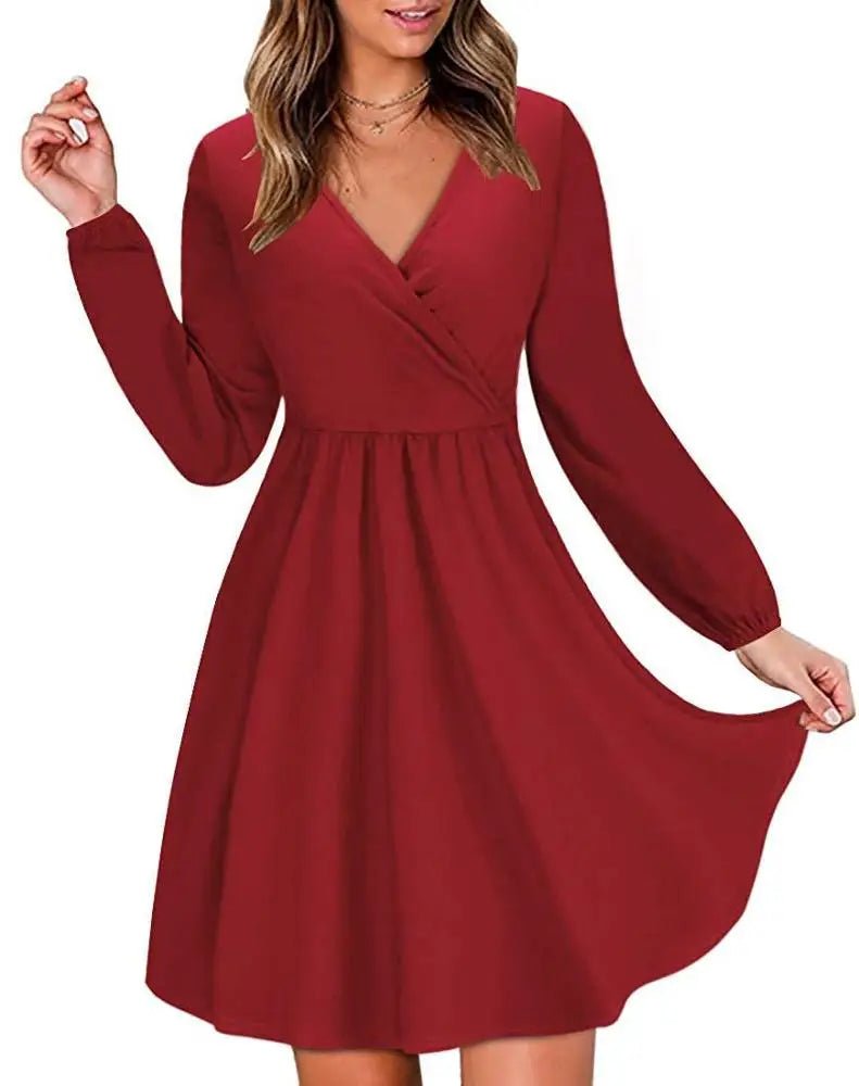 New Arrivals Women Fashion Slim Fit Deep V - neck Midi Casual Dress - Zeprah