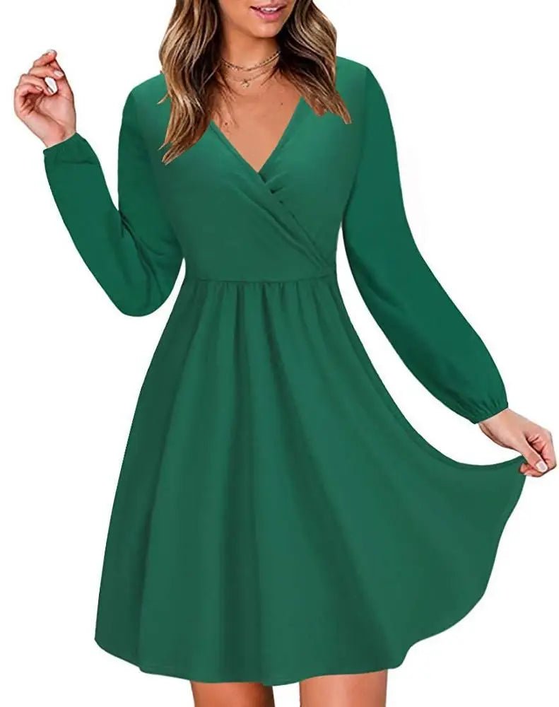 New Arrivals Women Fashion Slim Fit Deep V - neck Midi Casual Dress - Zeprah