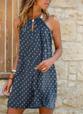 New Arrivals - Women's Casual Dress Hanging Neck Floral Printed Sexy Sleeveless Breathable Washable Natural - Zeprah