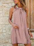 New Arrivals - Women's Casual Dress Hanging Neck Floral Printed Sexy Sleeveless Breathable Washable Natural - Zeprah