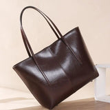 New Autumn Collection Women's Fashion Cowhide Satchel Large Capacity Canvas Shoulder Tote Bag for Commuters - Zeprah