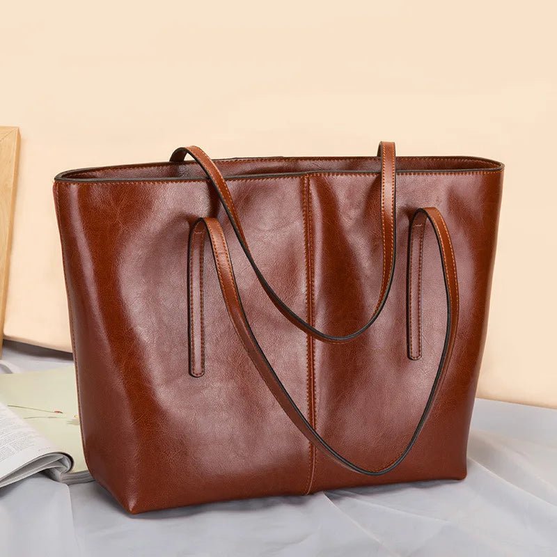 New Autumn Collection Women's Fashion Cowhide Satchel Large Capacity Canvas Shoulder Tote Bag for Commuters - Zeprah