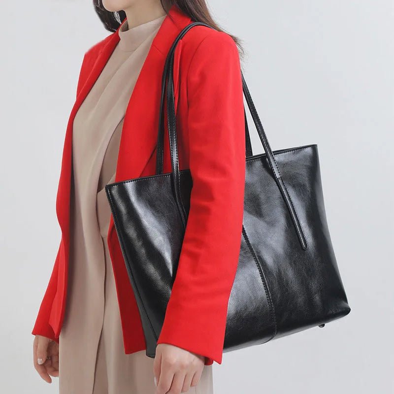 New Autumn Collection Women's Fashion Cowhide Satchel Large Capacity Canvas Shoulder Tote Bag for Commuters - Zeprah