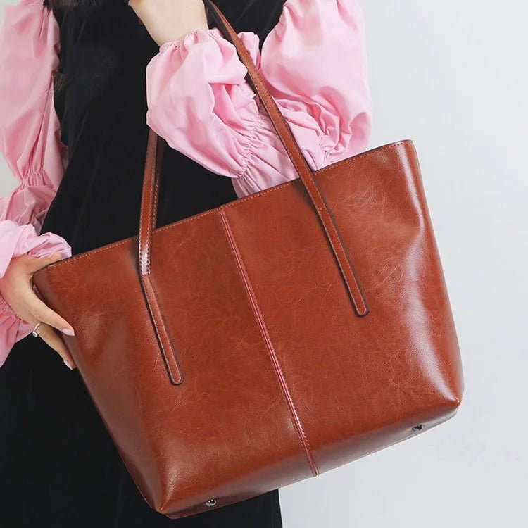 New Autumn Collection Women's Fashion Cowhide Satchel Large Capacity Canvas Shoulder Tote Bag for Commuters - Zeprah