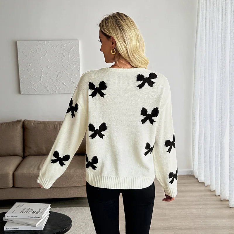 New Autumn Vintage Thin Lace - Up Bow Pattern Women's Sweater - Zeprah
